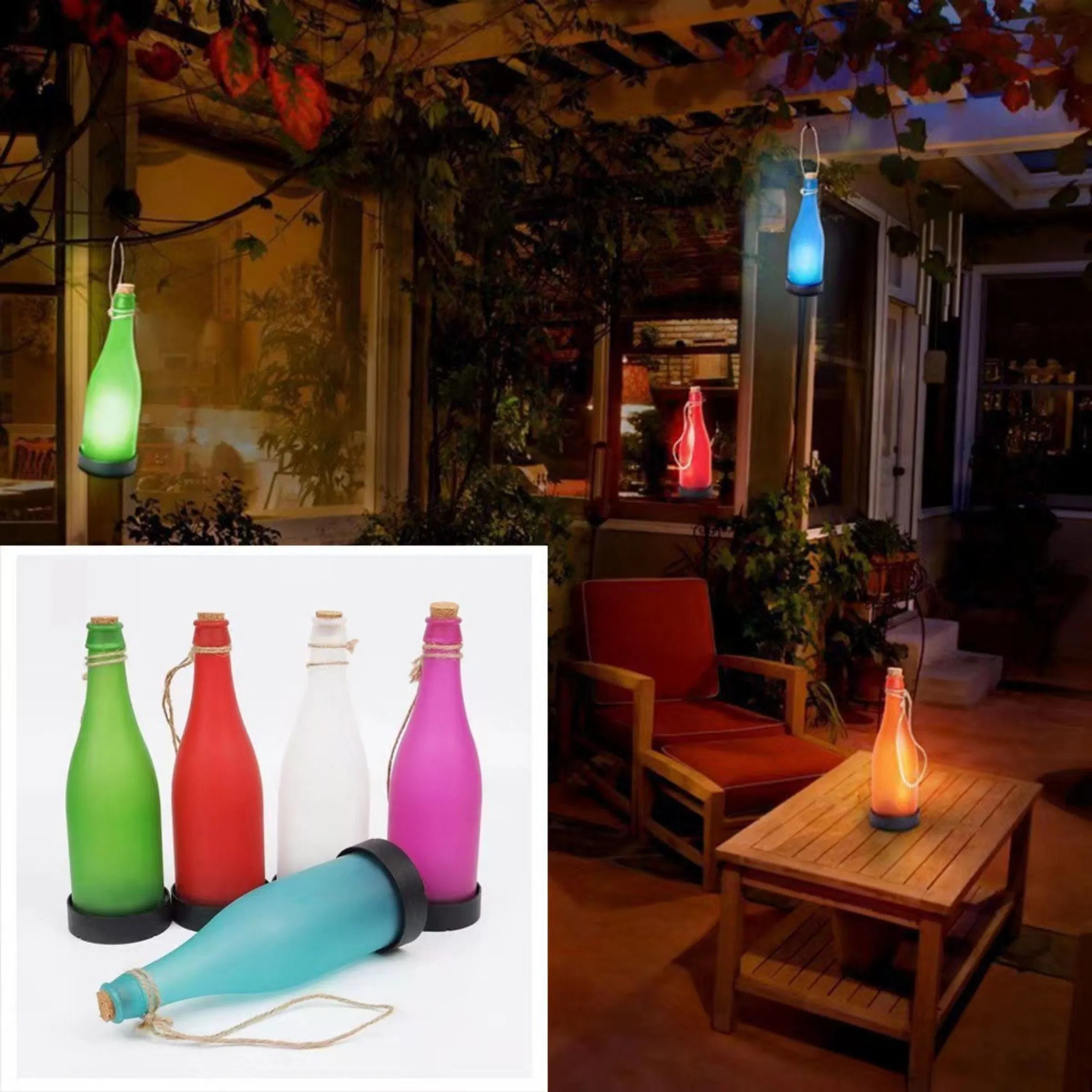 Wine Bottle Design Plastic LED Bottle Lights Light Garden Hanging Lamp for Party Outdoor Garden Courtyard Patio Bl10130