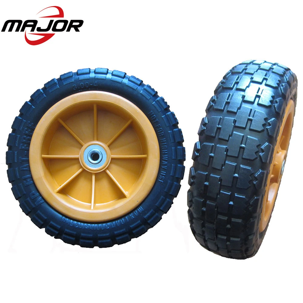 High Load Capacity Puncture Free Trolley Wheel 10 Inch Beautiful Plastic Spoke PU Foam Wheel