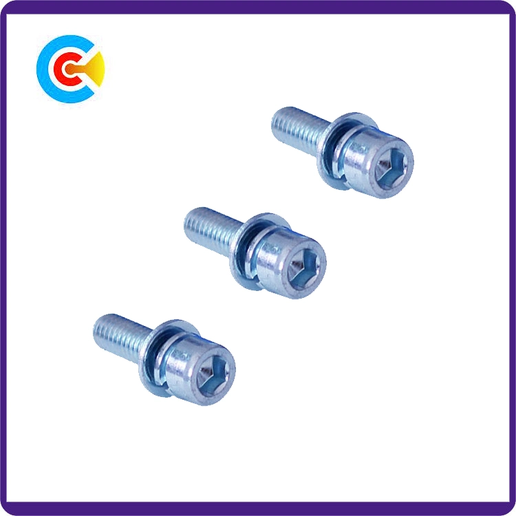 DIN/ANSI/BS/JIS Carbon-Steel/Stainless-Steel 4.8/8.8/10.9 Blue and White Pan Head Combination Screw