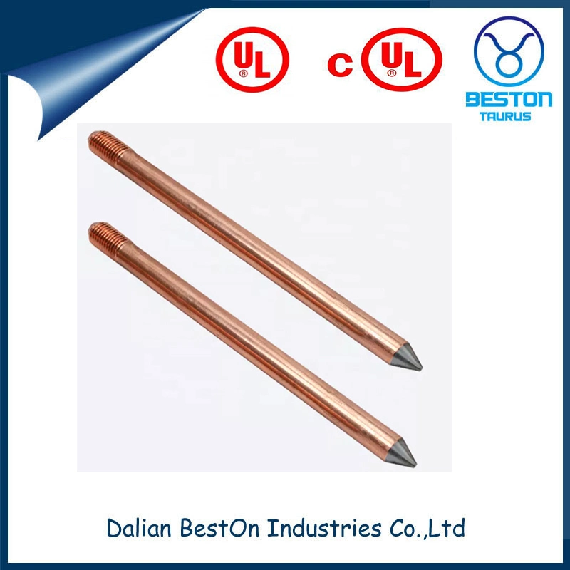 Dalian Beston Kupferstab 16mm Gewindlose Kupplungen Erdstab China reine Kupfer Erdstab Fabrik 3/8".1/2". 5/8“. 3/4“. 1 Zoll Groesse UL 467 Kupfer beschichteter Erdungsstab