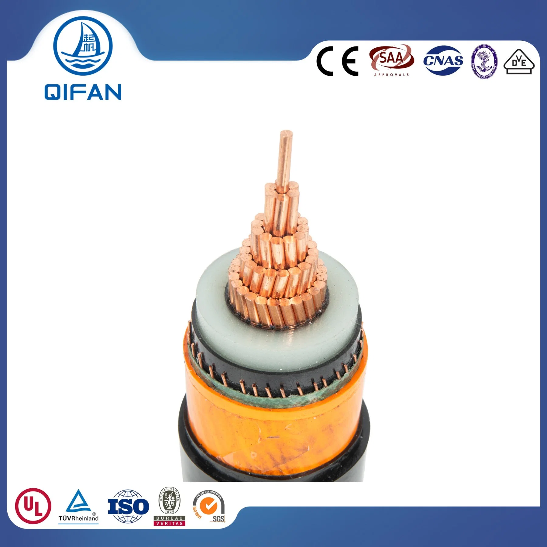 19/33kv Medium Voltage Single Core Copper Conductor 50mm2 70mm2 95mm2 Cu/XLPE/Cws /PVC Cable