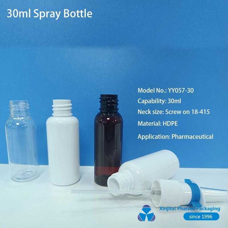 High quality/High cost performance  White Clear Amber 30ml Pet Bottle with 18-415 Screw on Nasal Sprayer Cap for Medical Use