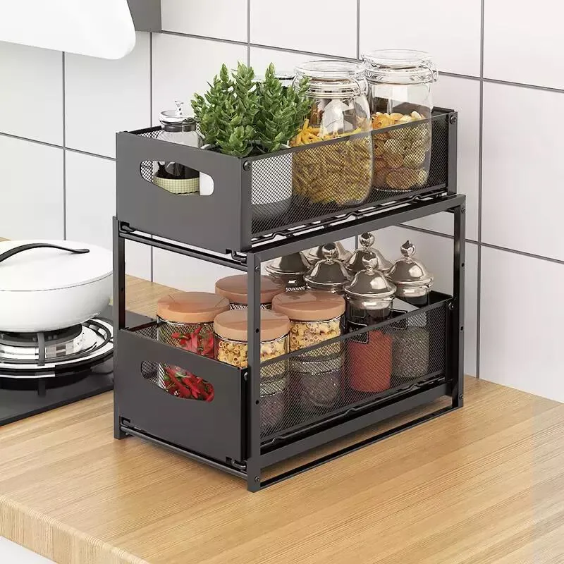 2-Tier Iron Powder Coating Slide out Kitchen Under Sink Organizer