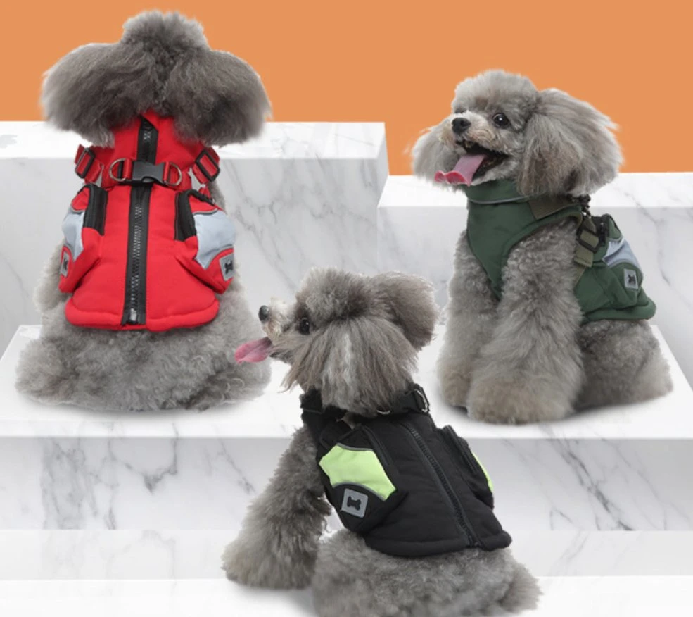 Manteau d'hiver pour chien en velours extérieur avec harnais à capuche Vêtements pour animaux de compagnie