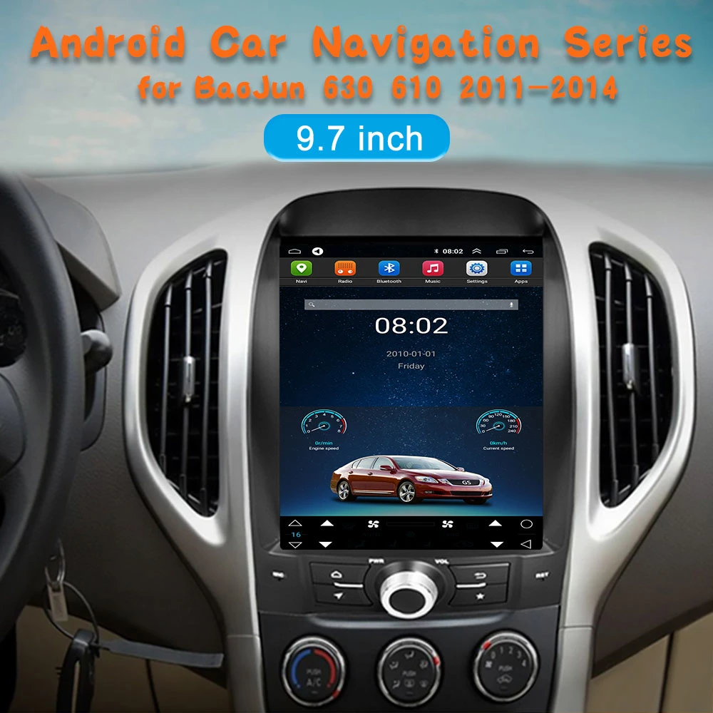 Coche Video Android Auto Electronic Multimedia Player para Baojun 630/610 64+2011 2012 2013 2014 4 GB GPS Navegación para coche