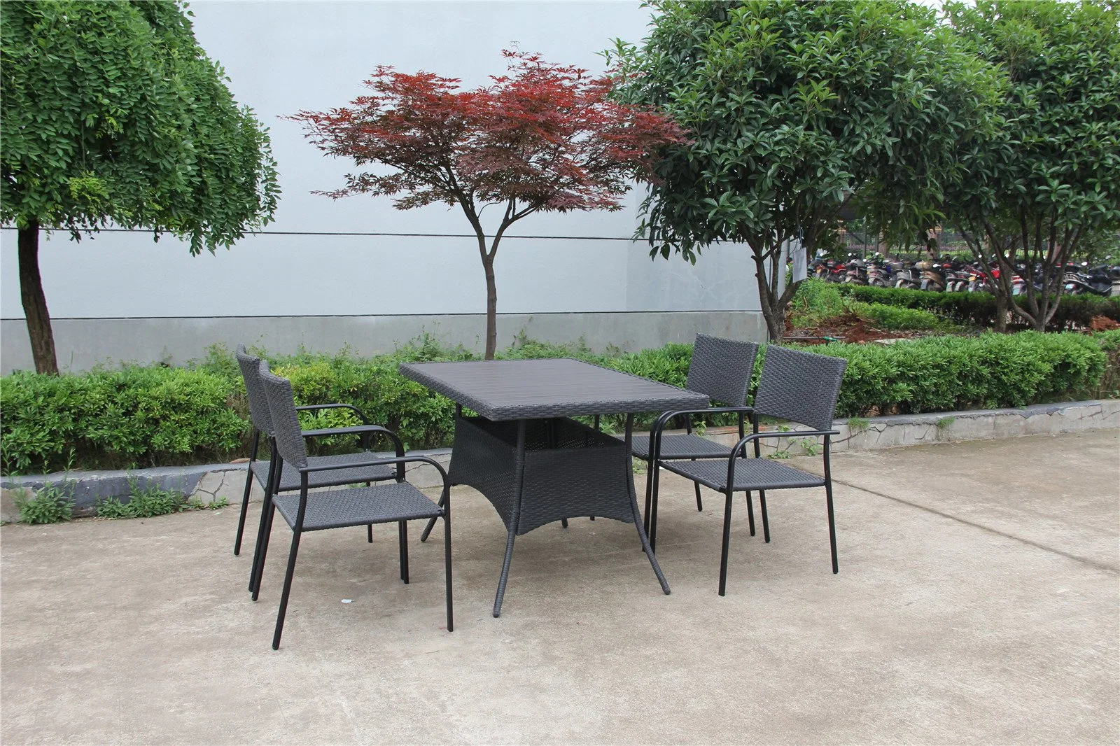 Conjunto de mesas de jantar com cadeiras para refeições no Wicker, móveis de jantar ao ar livre