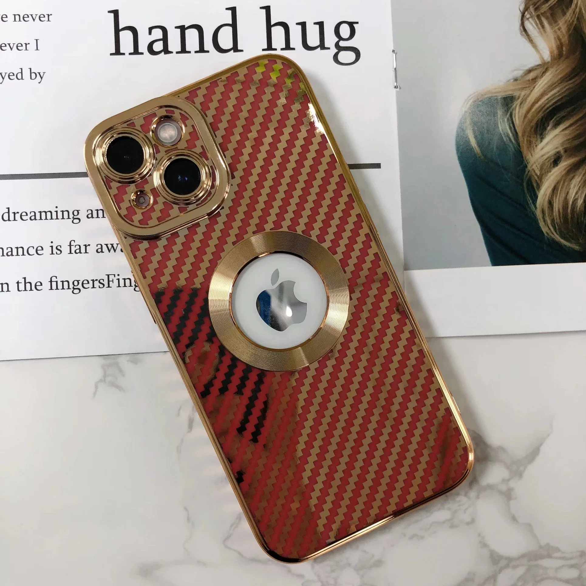 Fashionable 6D Plated CD-Patterned Carbon Fiber Pattern Phone Case for iPhone 13/13 Promax/14/14 Promax