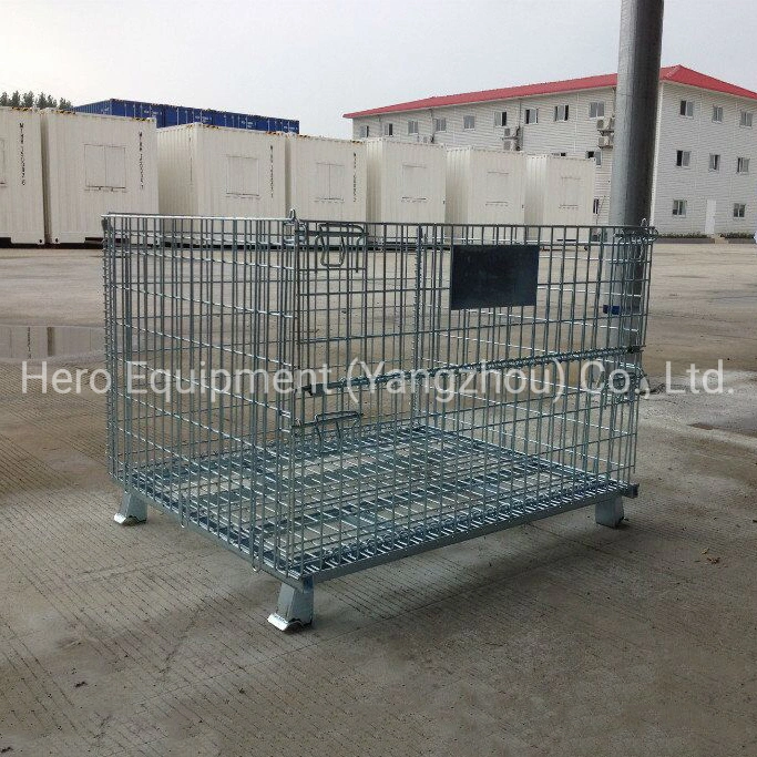 Heavy Duty en vrac métallique rigide pliante amovible Wire Mesh cage de stockage des conteneurs d'empilage