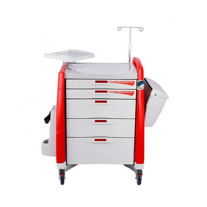 Mobile Hospital Medical ABS Plastic Emergency Crash Cart Medication Trolley for Clinic