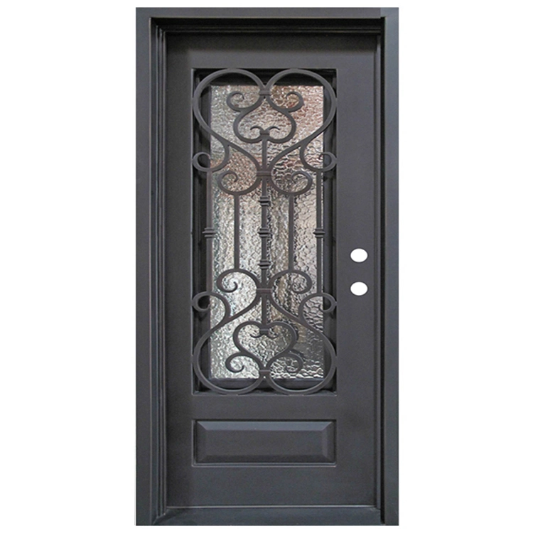 Venta en caliente Single 3ft diseños de metal de hierro forjado frente Single Puerta de entrada con ventana lateral exterior exterior exterior Acero de seguridad Puerta de entrada metálica