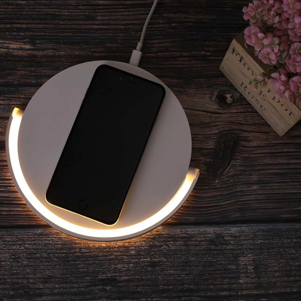 Creative Round Mobile Phone Wireless Charger Small Table Lamp with Bracket