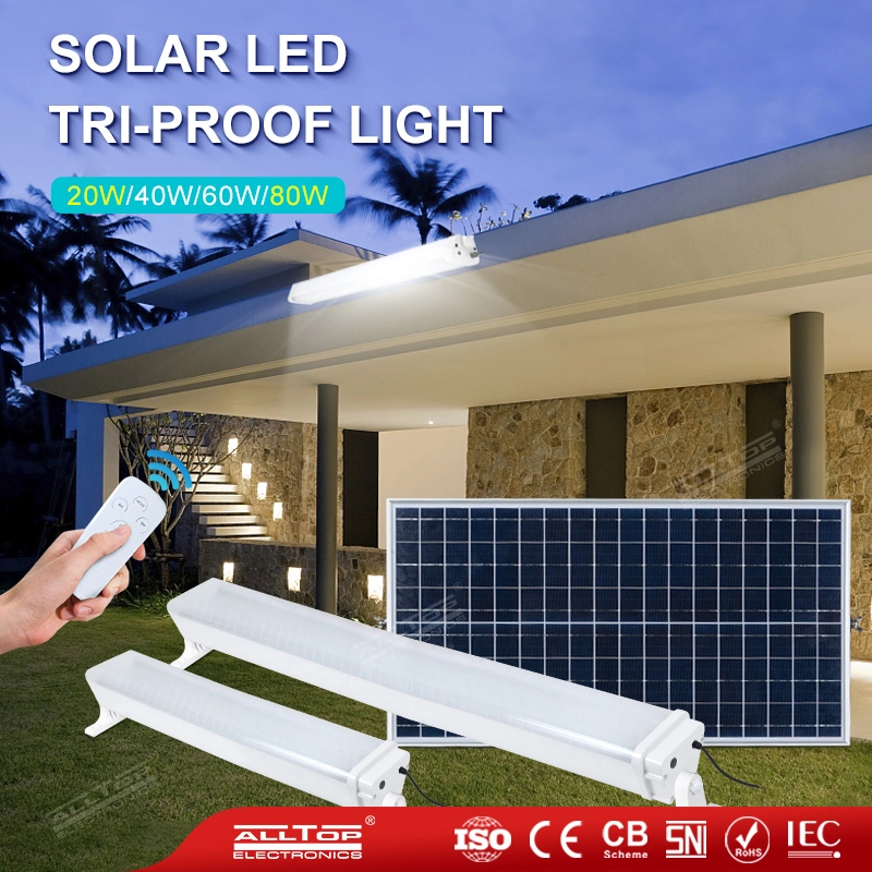 Alltop High quality/High cost performance  Outdoor IP65 Waterproof Manufacture Aluminum 20W 40W 60W 80W Solar LED Tri-Proof Lamp