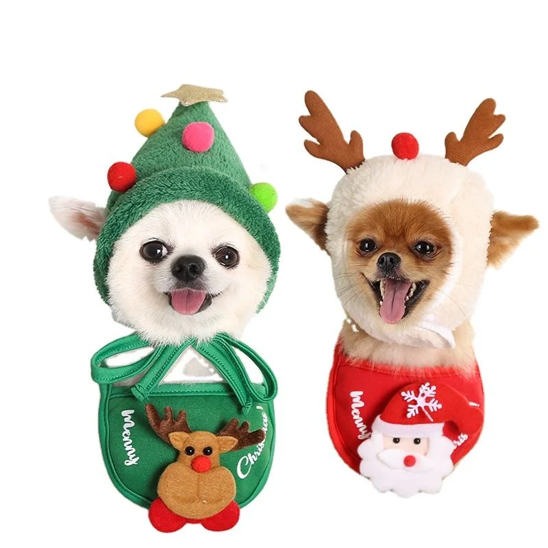 Pet Hat Scarf Winter Cosplay Costume Outfit Santa Claus Dog Christmas Candana