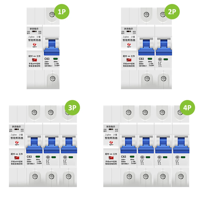 1p/2p/3p/4p WiFi Circuit Breaker Timer Remote Control with Overload and Overvoltage/Undervoltage Protection