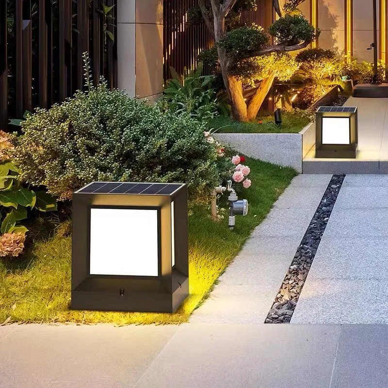 Square Outdoor Lighting Waterproof Solar Garden Lighting Pillar Light