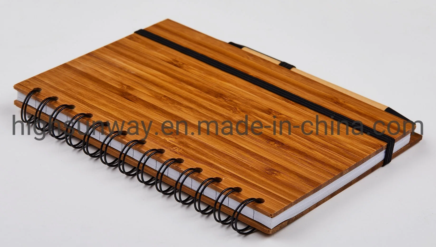 Escritório da tampa de bambu Notebook em espiral com caneta de esfera para Oferta Promocional