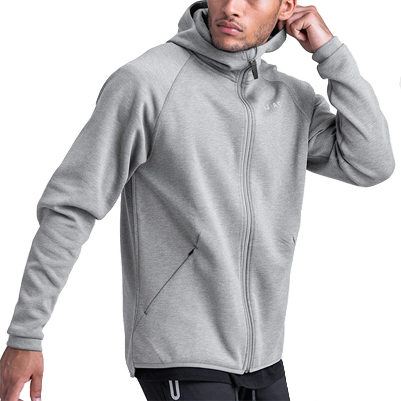 Men's Trendy Plus Size Solid Color Zippered Long Sleeve Sports Jacket Drop Shoulder Hooded Sweater