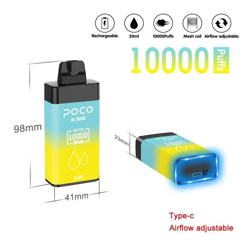 2023 наиболее популярные Poco Bl10000 puffs Airflow Mesh Coil Disposable/Chargeable Vape Pod Zbood Type-C перезаряжаемый, 20 мл, Vape