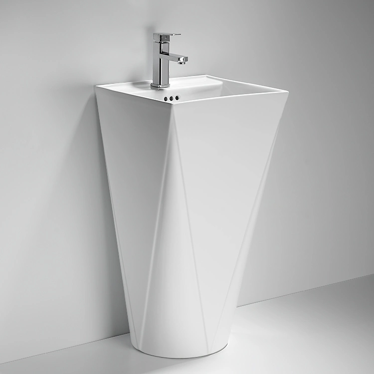 Floor Free-Standing White Glazed Bathroom Pedestal Washing Basin