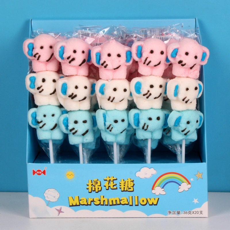 New Style Lollipop Cotton Candy Funny Cartoon Cat Shape Marshmallow Candy with Fruit Gummy Candy