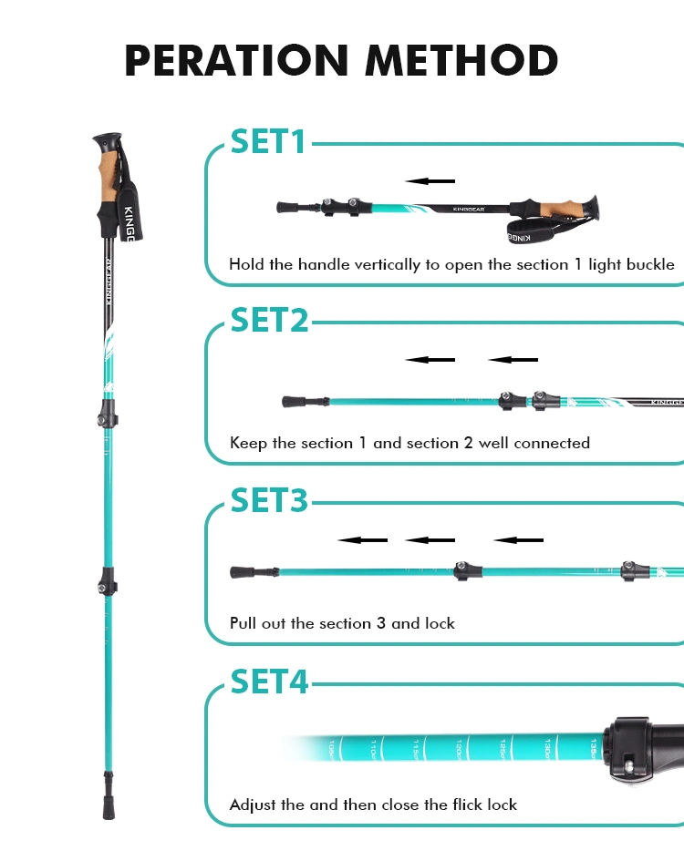 Amazon Hot Sell 3-Section Aluminum 7075 Telescopic Trekking Poles Walking Stick