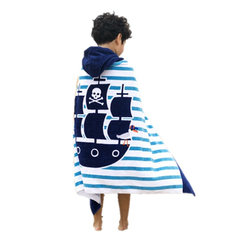 Fashion Design Animal Printing 100% Cotton Kids Soft Poncho Beach Surf Hooded Towel