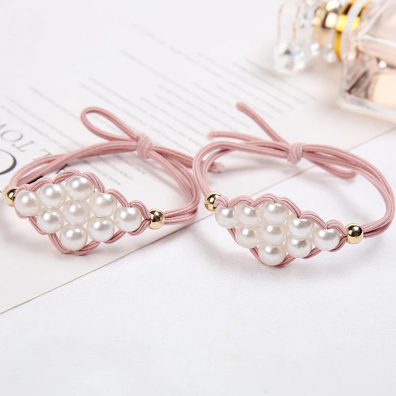 6 Colors Available Simple Design Elastic Hair Band, Pearl Hair Tie