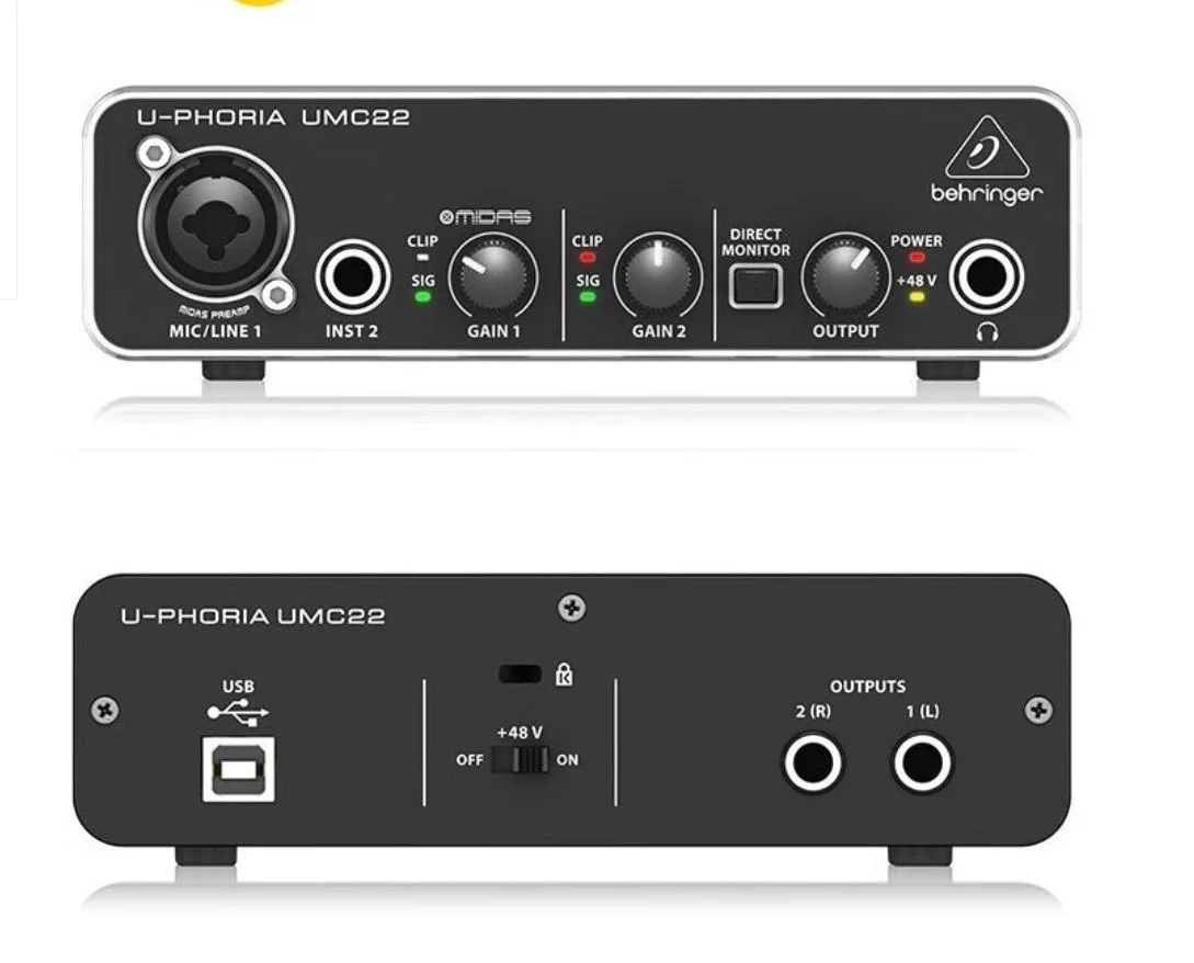 Behringer Umc22 ordenador profesional grabación USB Tarjeta de sonido externa