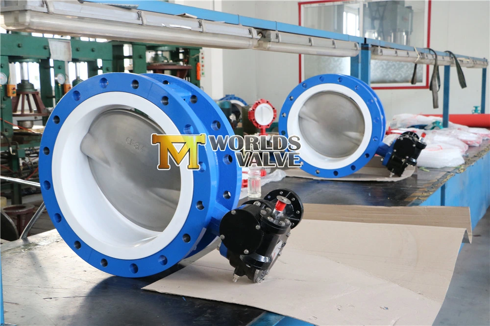 PFA Lining Double Flange Butterfly Valve C/W Worm Gear/Iornlever /Aluminum Lever/Electric/Pneumatic Actuator