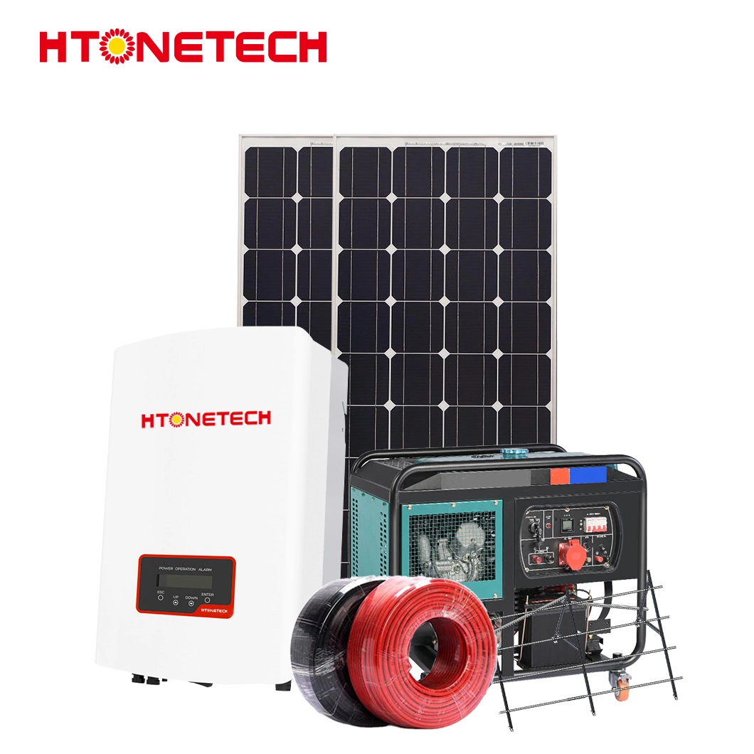 Htonetech Mono Round Solar Panel Factory 30kw Hybrid Solar Inverter China 30kw on Grid Solar Power System with 1300kw Diesel Generator