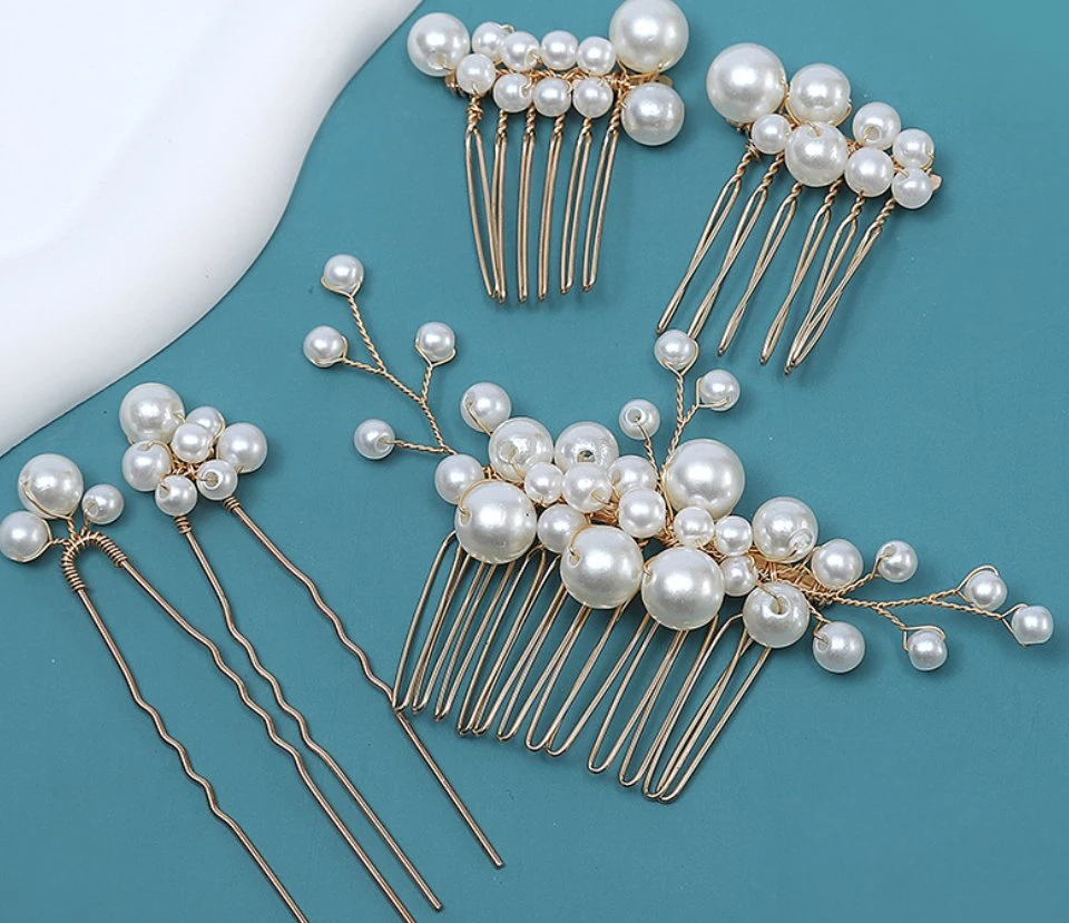 Bridal Wedding Pearl Hair Comb Headpiece. Bridal Pearl Hair Pin Hair Accessories. Wedding Pearl Hair Pin Hair Comb 5PS/Set