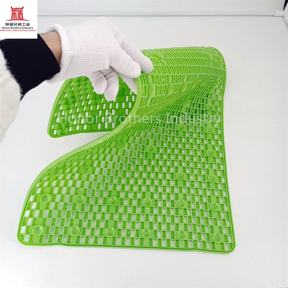 27.6"&times; 15.4"Inch Shower Mat for Tub with Suction Cups, Drain Holes, Green