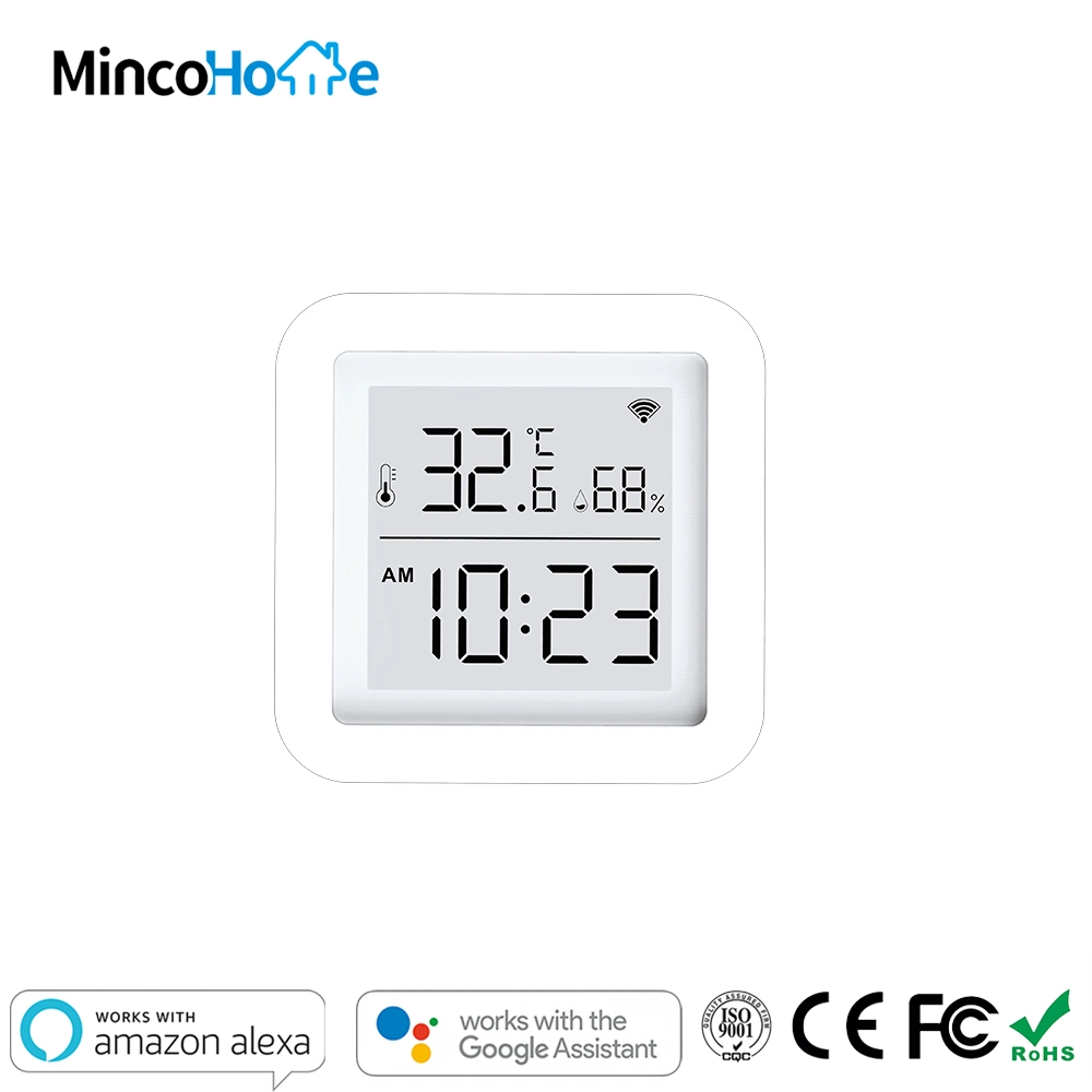 Minco Home New Multifunction Indoor Tuya Smart WiFi Humidity Temperature Sensor with Digital LCD Display Work with Alexa