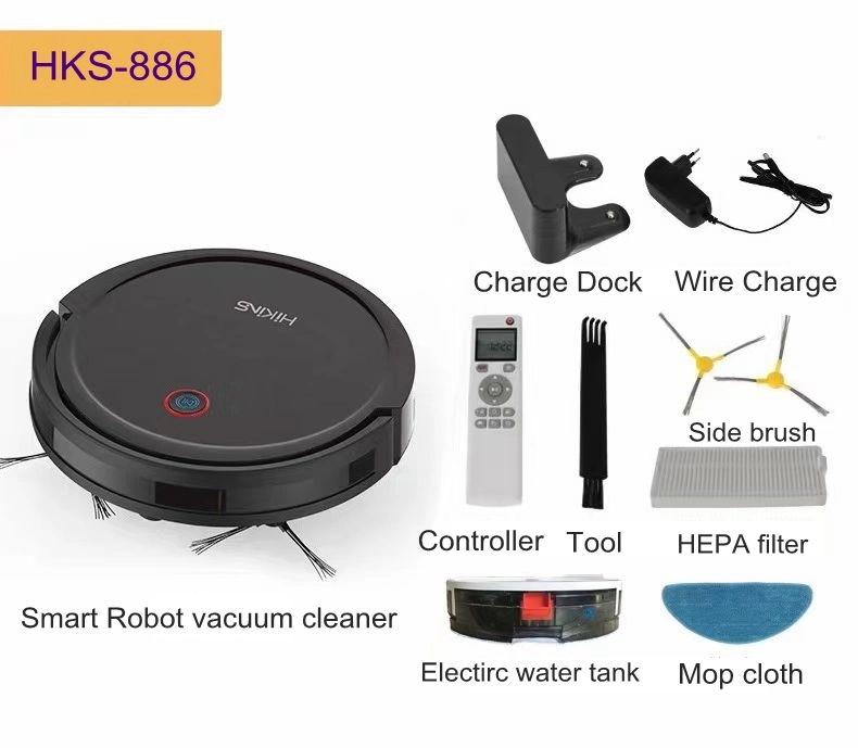 Hikins Gyroscope navigation Amazon Hot sale robot à balayage Wet&amp;Dry Intelligent Aspirateur robot de commande APP 886