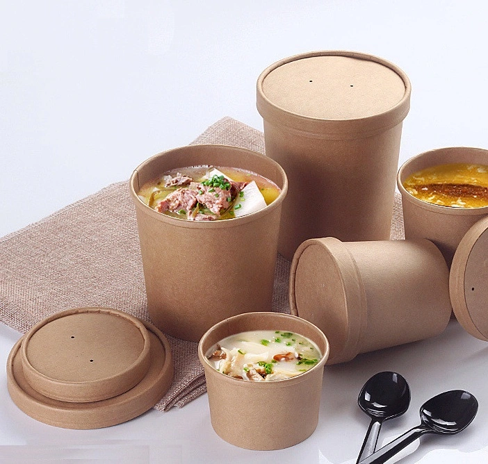 500ml 600ml 750ml 900ml 1200ml Disposable Take Away Brown Kraft Paper Salad Bowl for Pasta Rice Curry