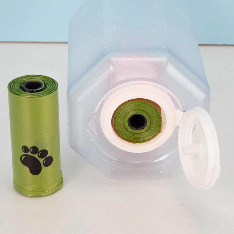 Three in One Outdoor Pet Water Bottle with Food Container and Garbage Bag Dispenser