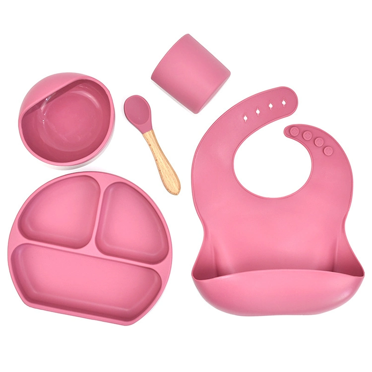 High quality/High cost performance  Nonslip Large Food Grade Silicone Baby Feeding Bibs Bowl Spoon Set