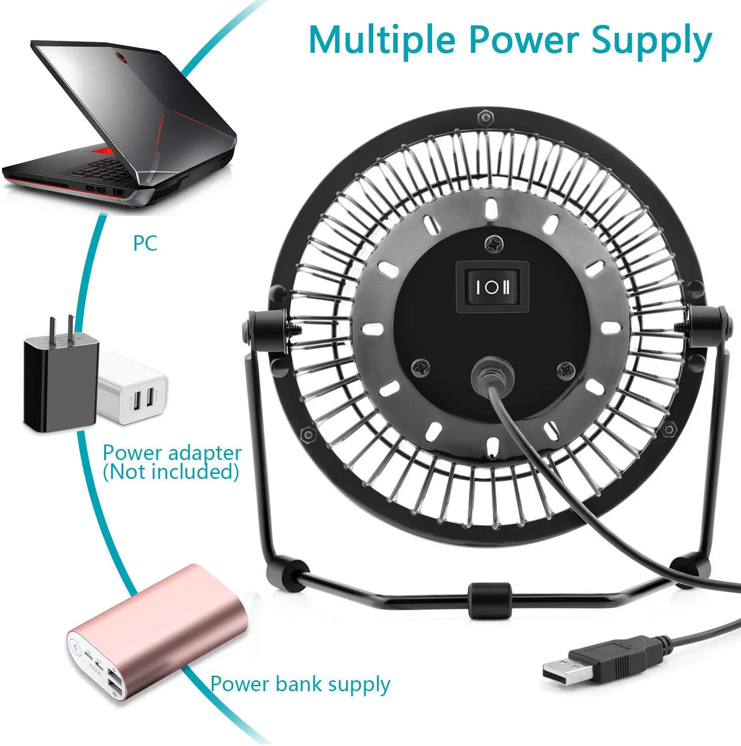 360 Rotation Metal Body Quiet Operation 5V Mini Table Laptops Desk Fan