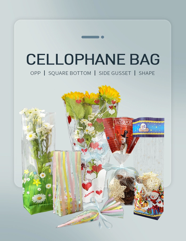 Weihnachten biologisch abbaubare Custom Cellophane Taschen Runde Zwickel transparent OPP Kunststoff Quadratische Flache Boden Cookies Süßigkeiten Schokolade Tasche Beliebt