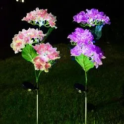 Luz solar LED Flor colorida Simulação romântica Hydrangea forma flor Exterior impermeável Courtyard Garden Villa Lawn Floor