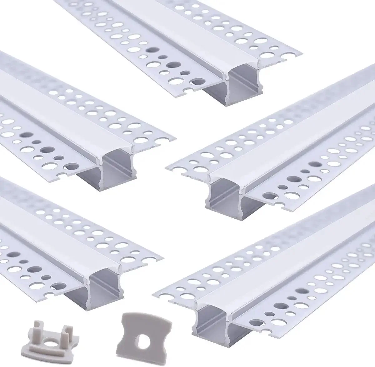 جص في نظام قنوات LED من دون ترايلم مع شفة LED لوحة لوحة لوحة لوحة بيضاء غطاء أبيض من الألومنيوم الجبس الشرائط المطلية باللون الجافّ بروز جنزير المبيت