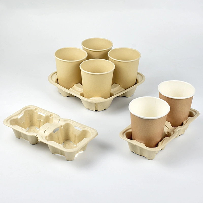 Sugarcane Pulp Disposable Cup Holder Single Double Four Compartment Drag Takeaway Packaged Cup Holder (L-101)