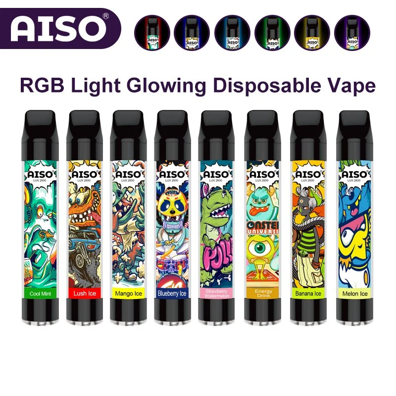 Promotion Preis 2600puffs RGB Licht glühenden Aiso Lux Einweg Vape Stift