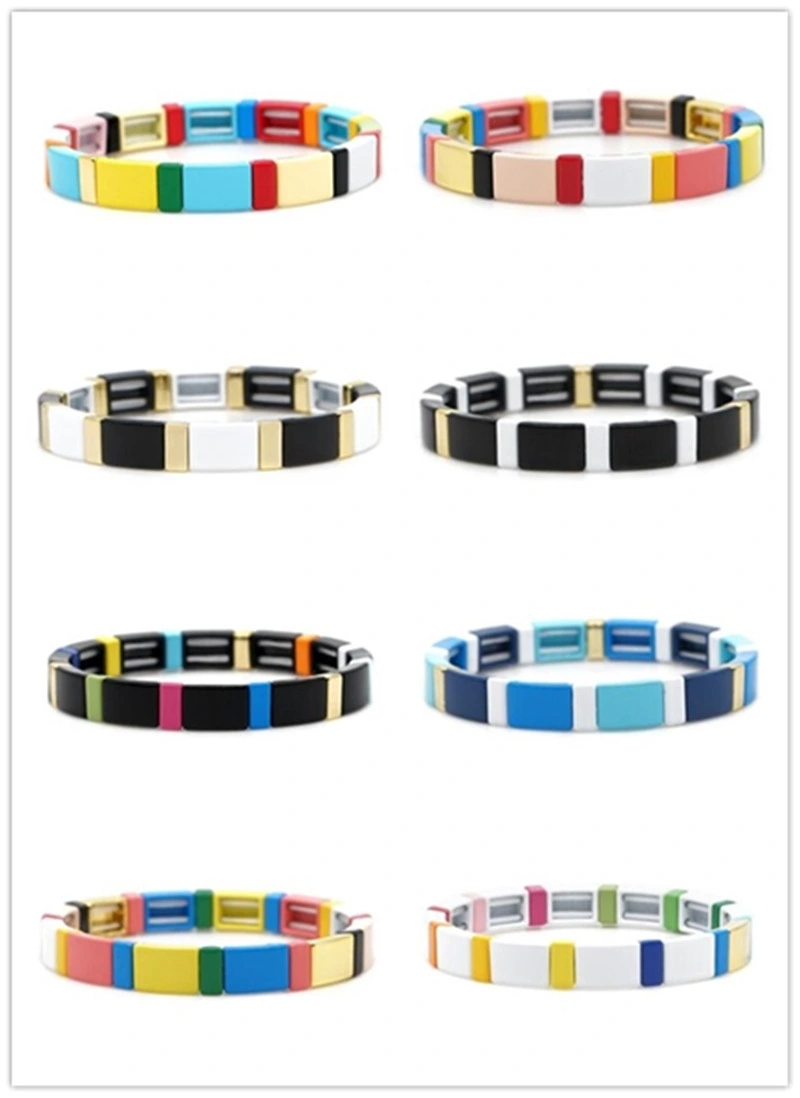 New Design Fashion Bohemian Geometrical Beaded Alloy Bracelet Colourful Paint Couple Bracelet