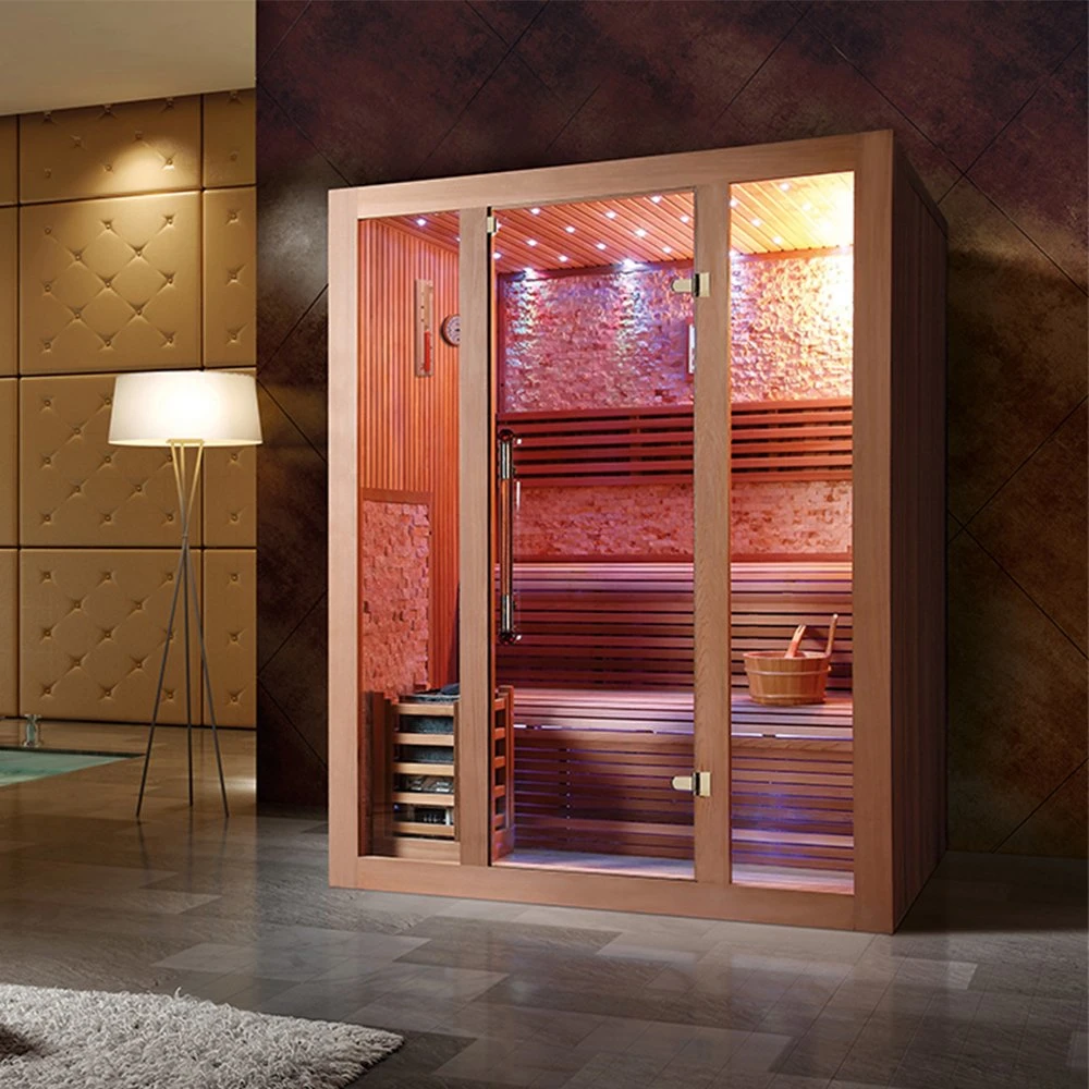 Deluxe Culture Stone Background Wall Tempered Glass Door Sauna Room