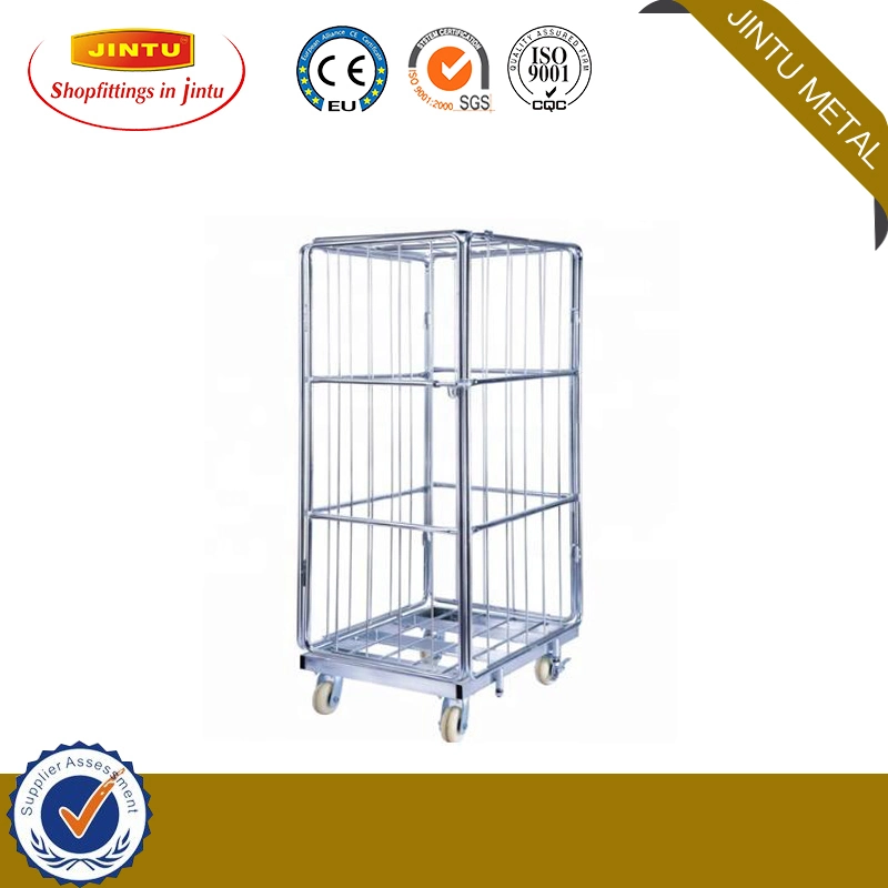 Collapsible 4 Sided Logistics Pallet Demountable Industrial Cage Wire Mesh Roll Trolley Container