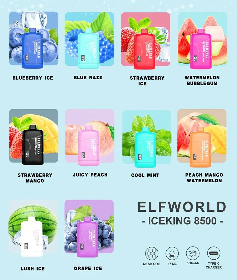 OEM/ODM Acceptable Elfworld Iceking X 8500 9500 Puffs I Phone 15 PRO Disposable/Chargeable Vape Pod Device with Digital Display Wholesale/Supplier Bulk Factory Price