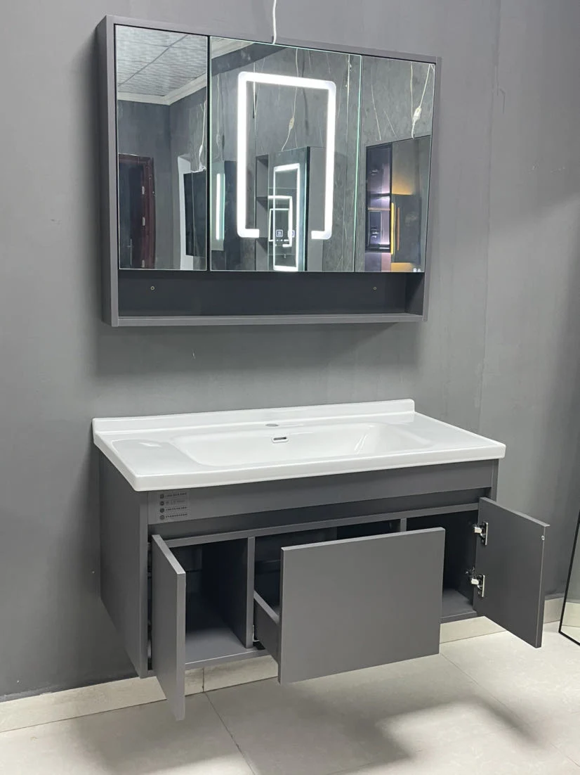 Grey Modern Wall Mounted Bathroom Cabinet with Intelligent Mirrors