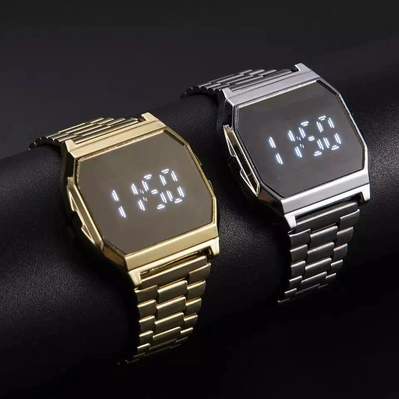 Luxury LED Digital Unisex Electronic Clock Adjustable Stainless Steel Link Electronic Watches