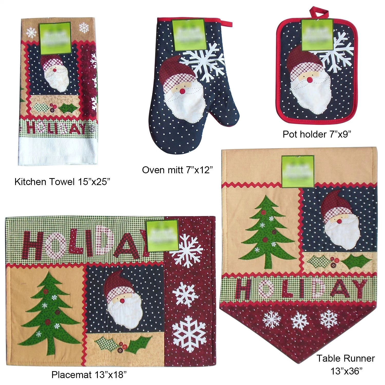 5PCS Set of Christmas Towel, Heat Resistant Glove, Heat Resistant Potholder, Placemat, Table Runner